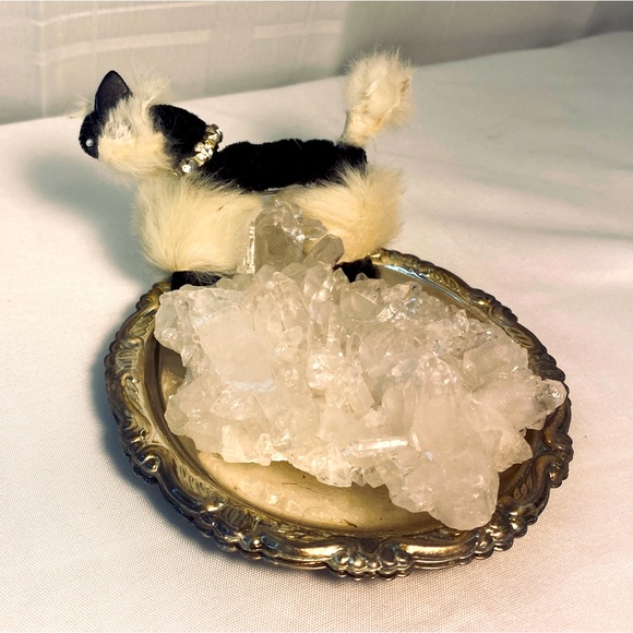 1950's Black Cat Brooch With Real Fur And Rhinestone Collar - Picture 6 of 9